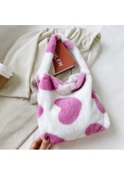 2021 Women Leopard Print Open Pocket Shoulder Bags Winter Warm Soft Plush Bucket Bags Female Large Capacity Furry Shopping Bag