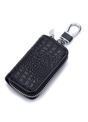 Fashion Genuine Leather Car Key Bag Unisex Crocodile Print Zipper Top Quality Cow Split Key Organizer Purse