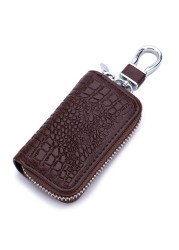 Fashion Genuine Leather Car Key Bag Unisex Crocodile Print Zipper Top Quality Cow Split Key Organizer Purse