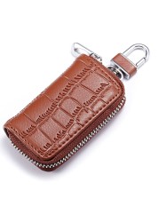 Fashion Genuine Leather Car Key Bag Unisex Crocodile Print Zipper Top Quality Cow Split Key Organizer Purse