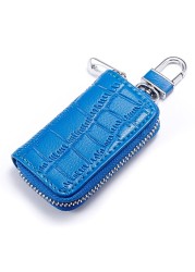 Fashion Genuine Leather Car Key Bag Unisex Crocodile Print Zipper Top Quality Cow Split Key Organizer Purse