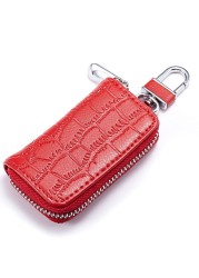 Fashion Genuine Leather Car Key Bag Unisex Crocodile Print Zipper Top Quality Cow Split Key Organizer Purse