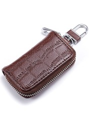 Fashion Genuine Leather Car Key Bag Unisex Crocodile Print Zipper Top Quality Cow Split Key Organizer Purse