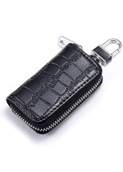 Fashion Genuine Leather Car Key Bag Unisex Crocodile Print Zipper Top Quality Cow Split Key Organizer Purse