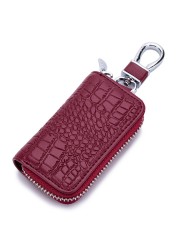 Fashion Genuine Leather Car Key Bag Unisex Crocodile Print Zipper Top Quality Cow Split Key Organizer Purse