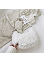 Women's Soft Plush Shoulder Bag Solid Color Hobos Warm Cloth Handbag Female Autumn Winter Casual Small Tote Bag Underarm Shopper