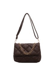 Women's PU Leather Diamond Lattice Shoulder Bag Lady Embroidery ThreadChain Flap Crossbody Bag