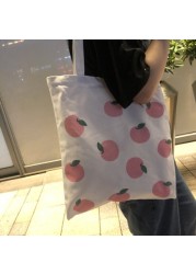 Canvas Bag Women Shoulder Bags 2022 Girls Shopper Bags Cute Cartoon Simple Print Foldable Washable Reusable Eco Tote Bag