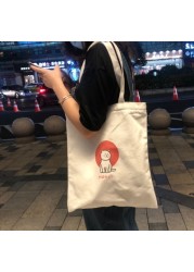 Canvas Bag Women Shoulder Bags 2022 Girls Shopper Bags Cute Cartoon Simple Print Foldable Washable Reusable Eco Tote Bag