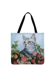 Women Bag Women Flower Bush Cat Printed Linen Casual Shopper Shoulder Bag 2021 Fashion Bag Female Large Capacity Tote Handbags