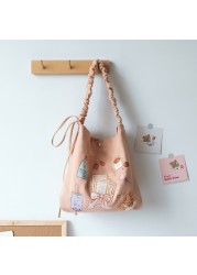 cute purse shoulder bags tote bags 2021 high quality fashion sweet japanese style cartoon pleated bow women shopper canvas bags