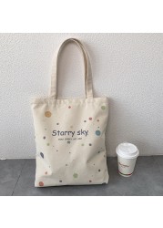 Women's shoulder bag 2022 canvas tote fashion girl bag simple large capacity shopper bag with wide zipper starry sky print handbag