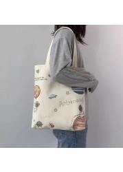 Women's shoulder bag 2022 canvas tote fashion girl bag simple large capacity shopper bag with wide zipper starry sky print handbag