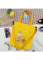 2021 women canvas shopper bag with print shopper tote bag girls summer bags female cartoon orange shoulder bag school bag