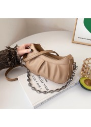 HOCODO Fashion Pleated Underarm Bag Thick Chain Women Shoulder Bag PU Leather Crossbody Bags For Women 2022 Summer Handbag