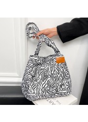 Women Oxford Cloth Shoulder Bag Fashion Cow Leopard Print Tote Bag Butterfly Pattern Bucket Bag Girls Double Layer Handbags