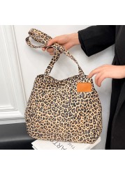 Women Oxford Cloth Shoulder Bag Fashion Cow Leopard Print Tote Bag Butterfly Pattern Bucket Bag Girls Double Layer Handbags