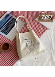 Women Corduroy Shoulder Bag Female Canvas Cloth Bucket Bag Girls Cartoon Bear Print Handbag 2021 Reusable Eco Grocery Travel Bag