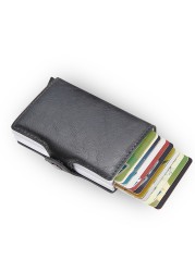 DIENQI- Genuine Leather Anti-Rfid Card Holder for Men Simple Male Wallet Aluminum Metal Card Holder