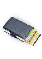 DIENQI- Genuine Leather Anti-Rfid Card Holder for Men Simple Male Wallet Aluminum Metal Card Holder