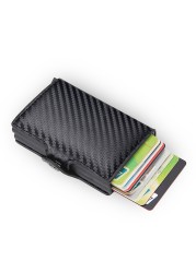 DIENQI- Genuine Leather Anti-Rfid Card Holder for Men Simple Male Wallet Aluminum Metal Card Holder