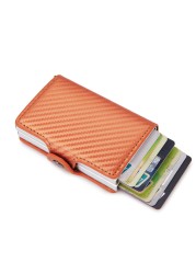 DIENQI- Genuine Leather Anti-Rfid Card Holder for Men Simple Male Wallet Aluminum Metal Card Holder