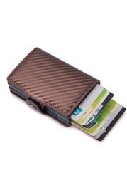 DIENQI- Genuine Leather Anti-Rfid Card Holder for Men Simple Male Wallet Aluminum Metal Card Holder