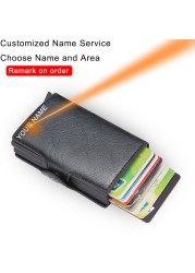 DIENQI- Genuine Leather Anti-Rfid Card Holder for Men Simple Male Wallet Aluminum Metal Card Holder