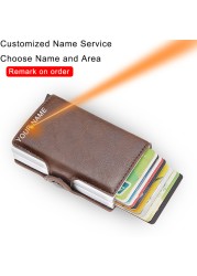 DIENQI- Genuine Leather Anti-Rfid Card Holder for Men Simple Male Wallet Aluminum Metal Card Holder