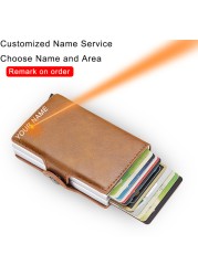 DIENQI- Genuine Leather Anti-Rfid Card Holder for Men Simple Male Wallet Aluminum Metal Card Holder