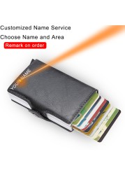 DIENQI- Genuine Leather Anti-Rfid Card Holder for Men Simple Male Wallet Aluminum Metal Card Holder