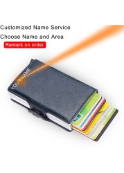 DIENQI- Genuine Leather Anti-Rfid Card Holder for Men Simple Male Wallet Aluminum Metal Card Holder