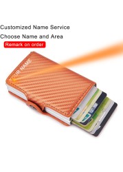 DIENQI- Genuine Leather Anti-Rfid Card Holder for Men Simple Male Wallet Aluminum Metal Card Holder