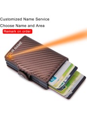 DIENQI- Genuine Leather Anti-Rfid Card Holder for Men Simple Male Wallet Aluminum Metal Card Holder