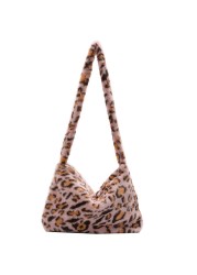 Fashion Women Cow Print Small Shoulder Bags Female Winter Plush Underarm Bags Leopard Zebra Pattern Fluffy Tote Bags Small Purses