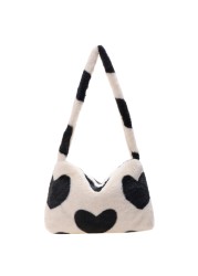 Fashion Women Cow Print Small Shoulder Bags Female Winter Plush Underarm Bags Leopard Zebra Pattern Fluffy Tote Bags Small Purses