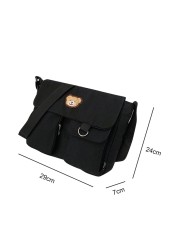 Preppy Style Women Canvas Multi-Pocket Shoulder Bag Female Luxury Small Bag Travel Shopping Bags