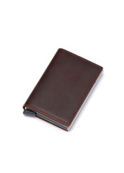 DIENQI Genuine Leather Skin RFID Credit Card Holder Metal Men Wallets 2022 Badge Pilot Card Holder Mini Card Wallet