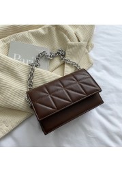 Bags for Women PU Leather Lattice Crossbody Bag Lady Solid Color Chain All-match Casual Handbag Thread Small Designer Clutch