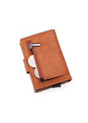 DIENQI Rfid Blocking Card Holder Men Wallets Slim Thin Leather Metal Magic Smart Wallet Male Coin Purse Coffee Wallets for Men