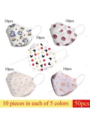 Disney Children KN95 Face Mask Anime Mickey Cartoon Cute 4-layers Breathable for 4-12 Years FFP2 Mouth Mascarillas 10pcs/bag