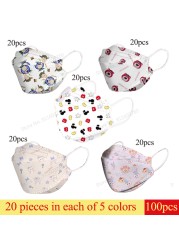 Disney Children KN95 Face Mask Anime Mickey Cartoon Cute 4-layers Breathable for 4-12 Years FFP2 Mouth Mascarillas 10pcs/bag