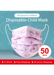 50/100pcs Cartoon Children Face Masks 3 Layer Disposable Mouth Flex Soft Breathable Cute Hygiene Kids Face Mask for Child