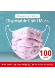 50/100pcs Cartoon Children Face Masks 3 Layer Disposable Mouth Flex Soft Breathable Cute Hygiene Kids Face Mask for Child