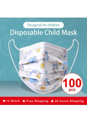 50/100pcs Cartoon Children Face Masks 3 Layer Disposable Mouth Flex Soft Breathable Cute Hygiene Kids Face Mask for Child