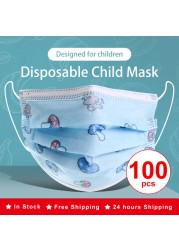 50/100pcs Cartoon Children Face Masks 3 Layer Disposable Mouth Flex Soft Breathable Cute Hygiene Kids Face Mask for Child