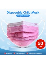 50/100pcs Cartoon Children Face Masks 3 Layer Disposable Mouth Flex Soft Breathable Cute Hygiene Kids Face Mask for Child