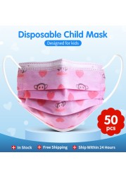 50/100pcs Cartoon Children Face Masks 3 Layer Disposable Mouth Flex Soft Breathable Cute Hygiene Kids Face Mask for Child