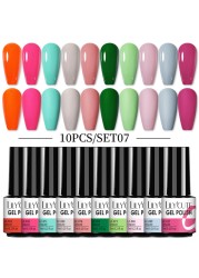 LILYCUTE 10pcs Gel Nail Polish Set With UV Lamp Nude Gel Semi Permanent Hybrid Varnish Base Top Coat Soak Off UV LED Nail Art