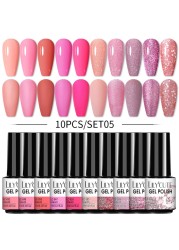 LILYCUTE 10pcs Gel Nail Polish Set With UV Lamp Nude Gel Semi Permanent Hybrid Varnish Base Top Coat Soak Off UV LED Nail Art